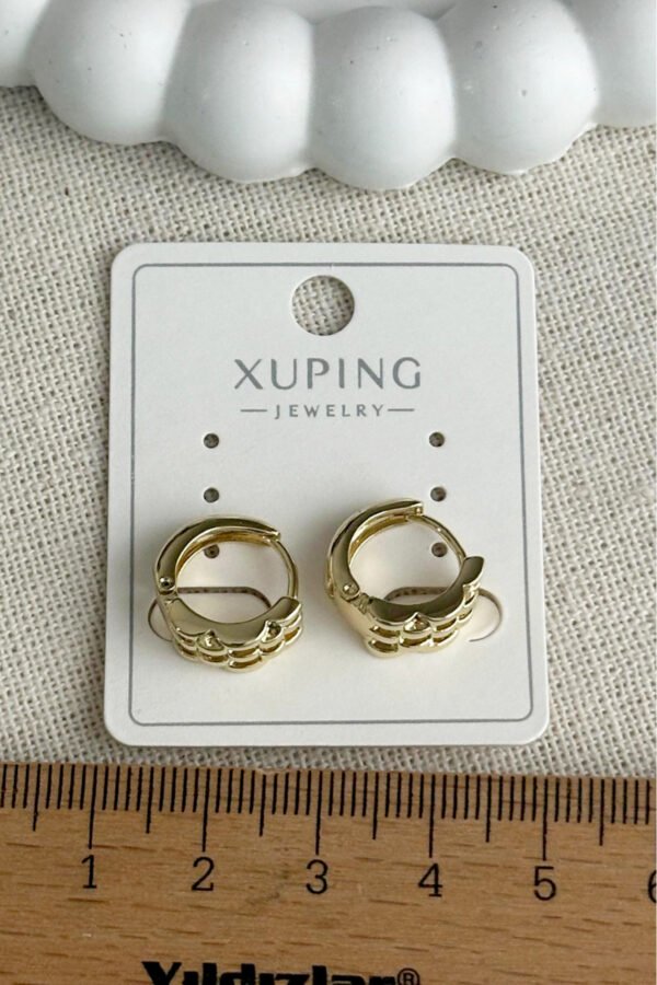 Alternative view of Xuping 14K Mini Dikdörtgen Halka Klipsli Kadın Küpe Kararmaz Kadın Takı Xuping Küpe