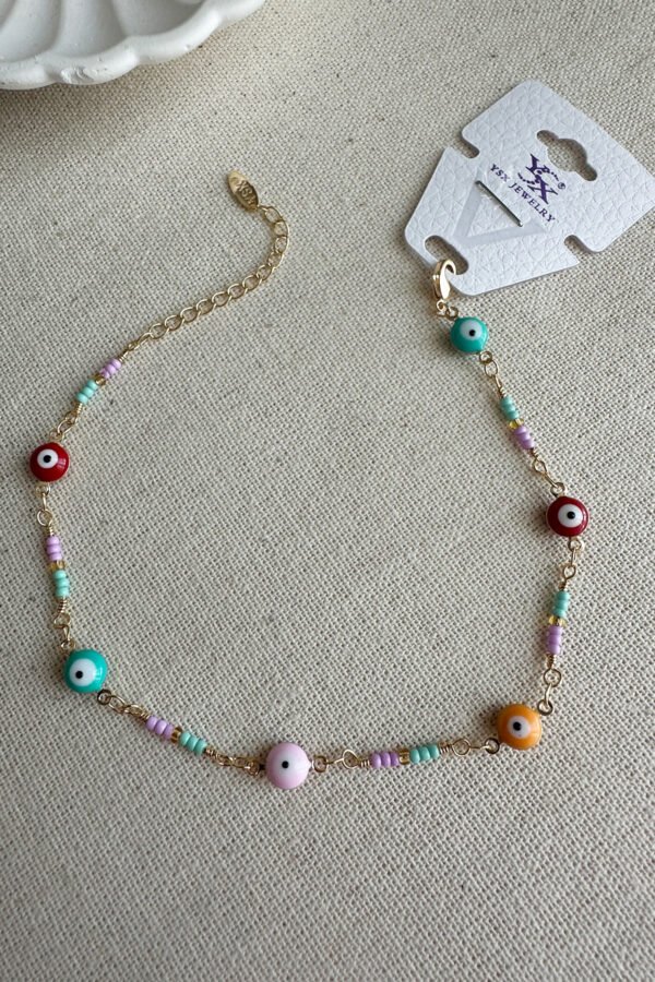 Caprea Pirinç 22cm+5cm Nazarlı Halhal Kararmaz Kadın Renkli Halhal