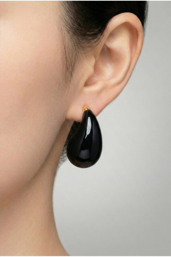 Caprea Çelik Siyah Damla Küpe Karamaz Kadın Küpe