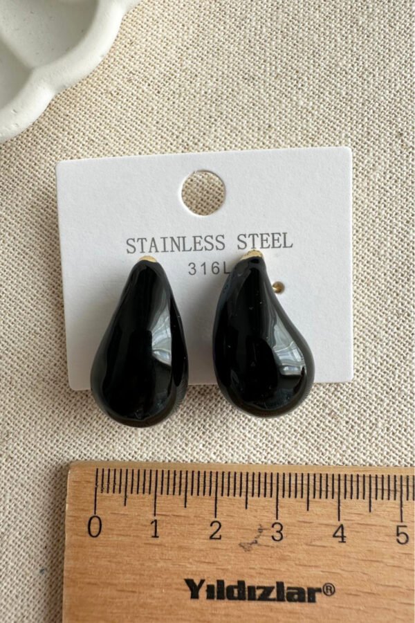 Alternative view of Caprea Çelik Siyah Damla Küpe Karamaz Kadın Küpe