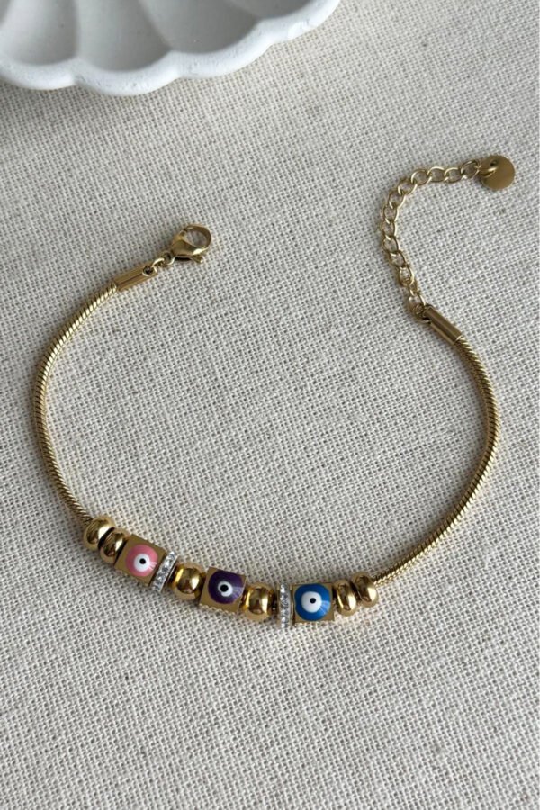 Caprea Çelik Nazar Küpleri Kadın Bileklik Kararmaz Kadın Bileklik 18+5 cm