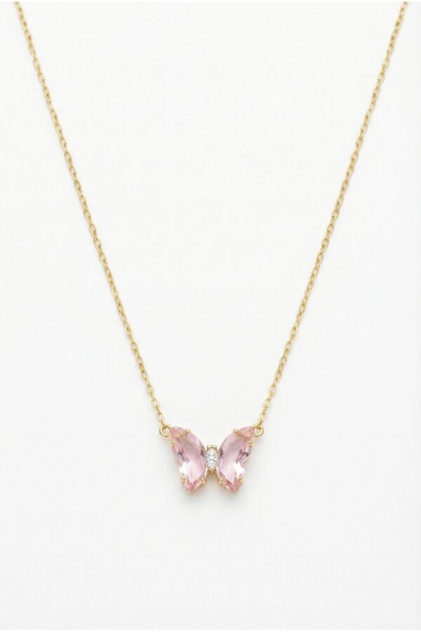 Alternative view of Çelik 40 5 Cm Kelebek Kristal Kolye Altın Renkli Kararmaz Kolye