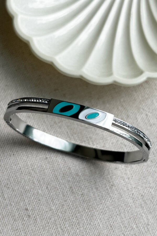 Caprea Çelik 17 CM ÇEVRELİ İki Nazarlı Kadın Kelepçe Kararmaz Çelik Bileklik Kadın