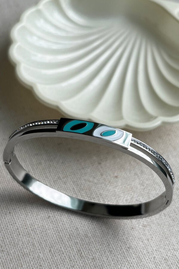 Alternative view of Caprea Çelik 17 CM ÇEVRELİ İki Nazarlı Kadın Kelepçe Kararmaz Çelik Bileklik Kadın