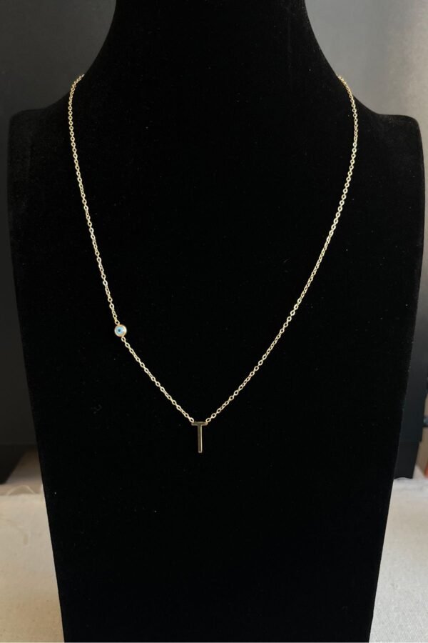 Caprea Çelik T Harfi Nazarlı Harf Kolye Kolye Altın Renkli Kararmaz Kadın Kolye 45 cm