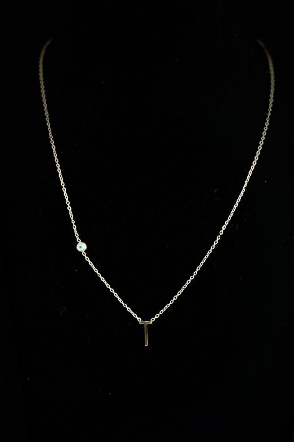 Alternative view of Caprea Çelik T Harfi Nazarlı Harf Kolye Kolye Altın Renkli Kararmaz Kadın Kolye 45 cm