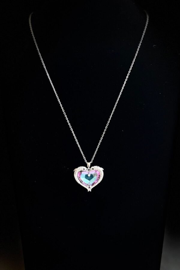 Caprea Çelik Kalpli Taşlı Kolye Gümüş Renkli Kararmaz Kadın Kolye 45 cm