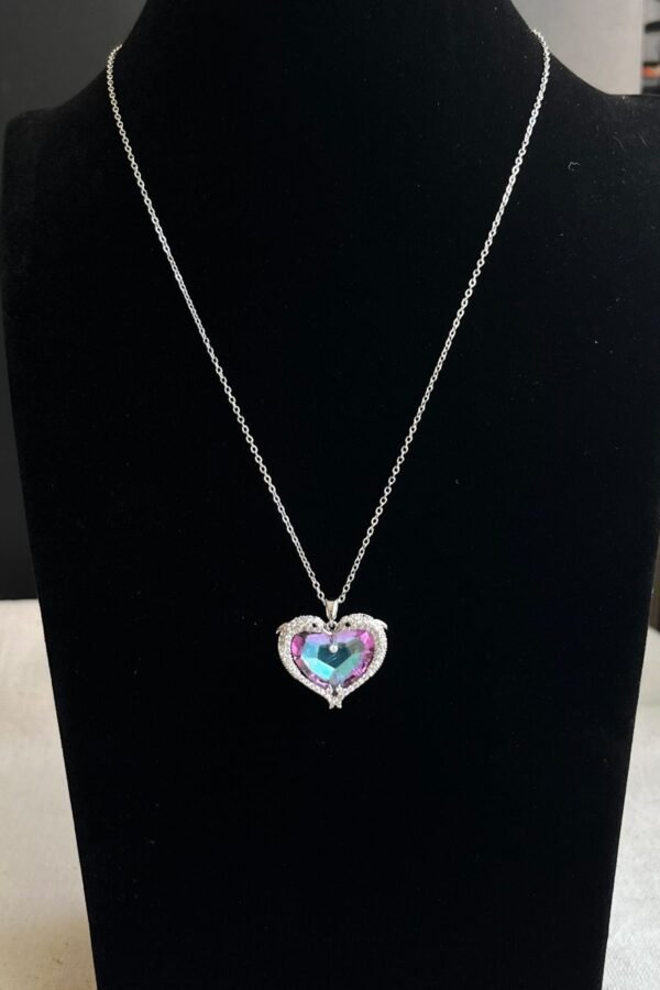 Alternative view of Caprea Çelik Kalpli Taşlı Kolye Gümüş Renkli Kararmaz Kadın Kolye 45 cm