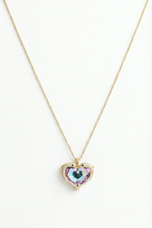 Alternative view of Caprea Çelik His Taşlı Büyük Okyanus Kalbi Kolye Altın Renkli Kararmaz Kadın Kolye 45 cm