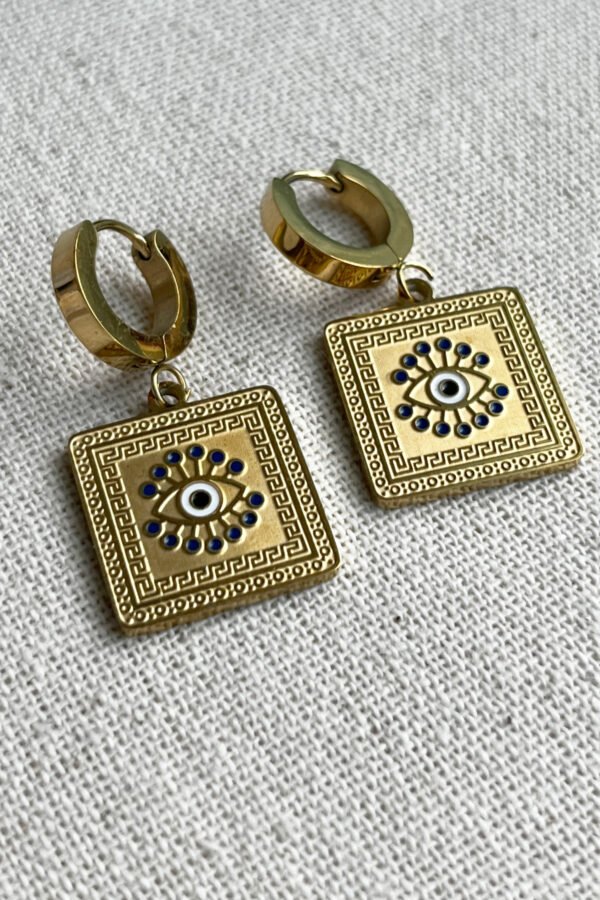 Caprea Çelik Göz Kare Küpe Kadın Altın Renkli Kararmaz Kadın Küpe