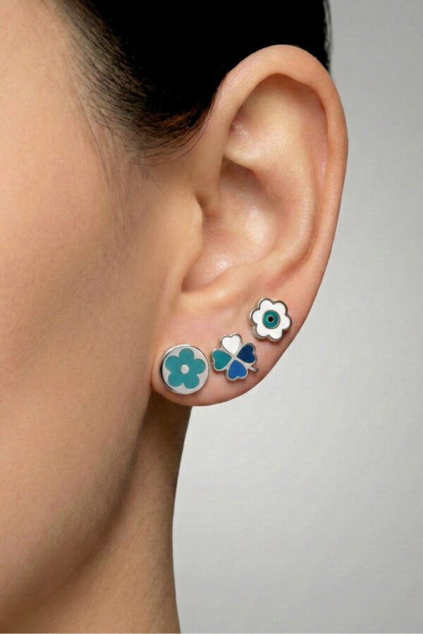 Caprea Çelik Çoklu Yonca Küpe Kadın Gümüş Renkli Kararmaz Kadın Küpe