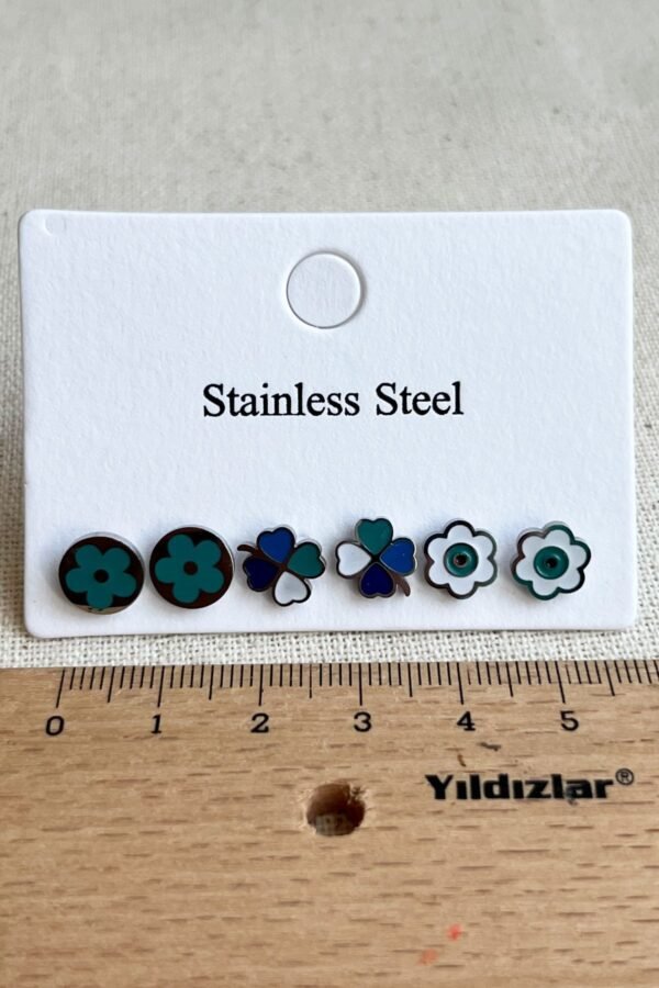 Alternative view of Caprea Çelik Çoklu Yonca Küpe Kadın Gümüş Renkli Kararmaz Kadın Küpe