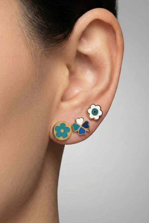 Caprea Çelik Çoklu Yonca Küpe Kadın Altın Renkli Kararmaz Kadın Küpe