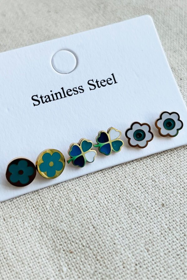 Alternative view of Caprea Çelik Çoklu Yonca Küpe Kadın Altın Renkli Kararmaz Kadın Küpe