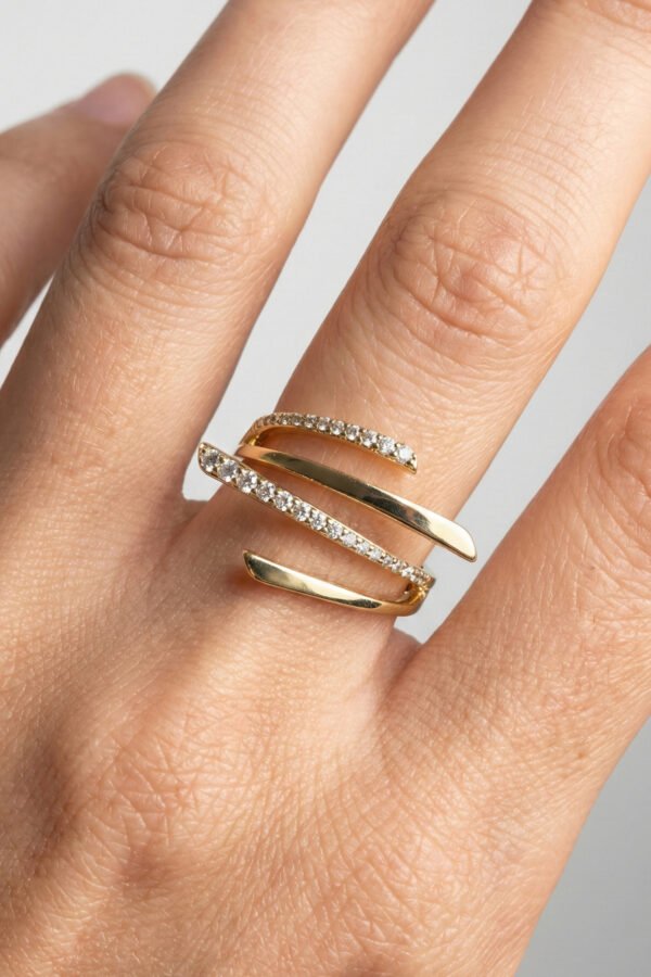 Xuping Ayarlanabilir 14K Asimetrik Taşlı Çarpraz Kadın Yüzük – Altın Renk Takı | Xuping Yüzük