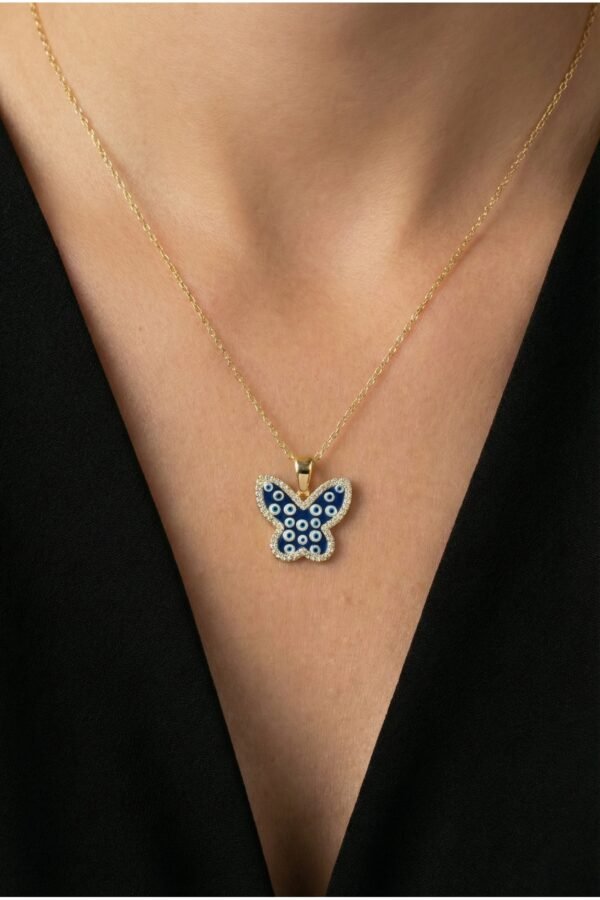 Caprea Çelik Nazarlı Kelebek Zincir Kolye Altın Renkli Kararmaz Kadın Kolye 40+ 5 cm