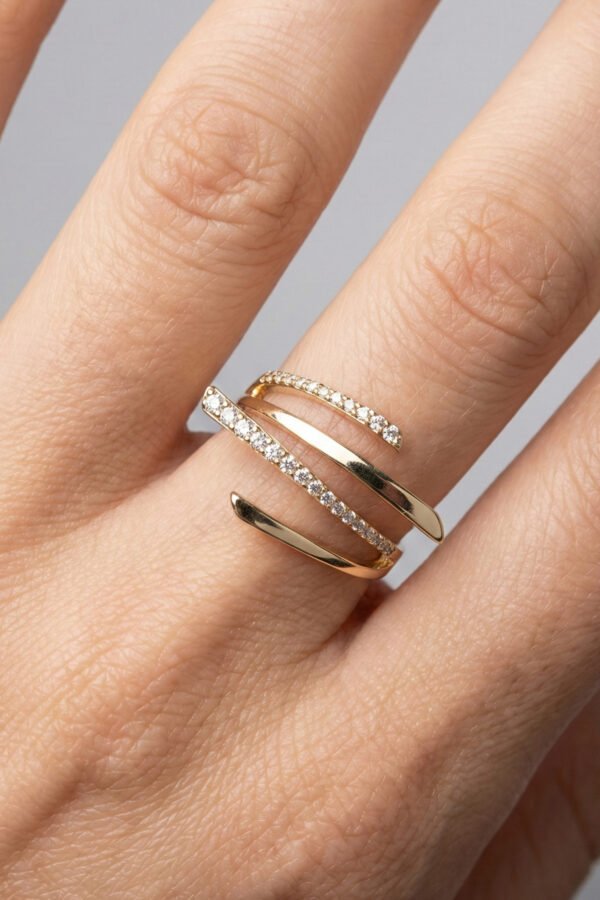 Alternative view of Xuping Ayarlanabilir 14K Asimetrik Taşlı Çarpraz Kadın Yüzük – Altın Renk Takı | Xuping Yüzük