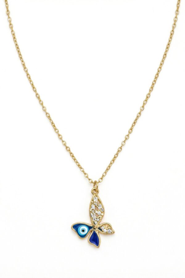 Alternative view of Caprea Çelik Taşlı Nazar Kelebek Zincir Kolye Altın Renkli Kararmaz Zincir Kadın Kolye 40+ 5 cm