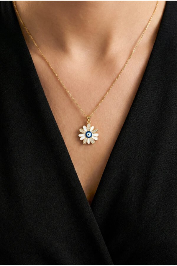 Caprea Çelik Nazar Çiçek Zincir Kolye Altın Renkli Kararmaz Zincir Kadın Kolye 40+ 5 cm