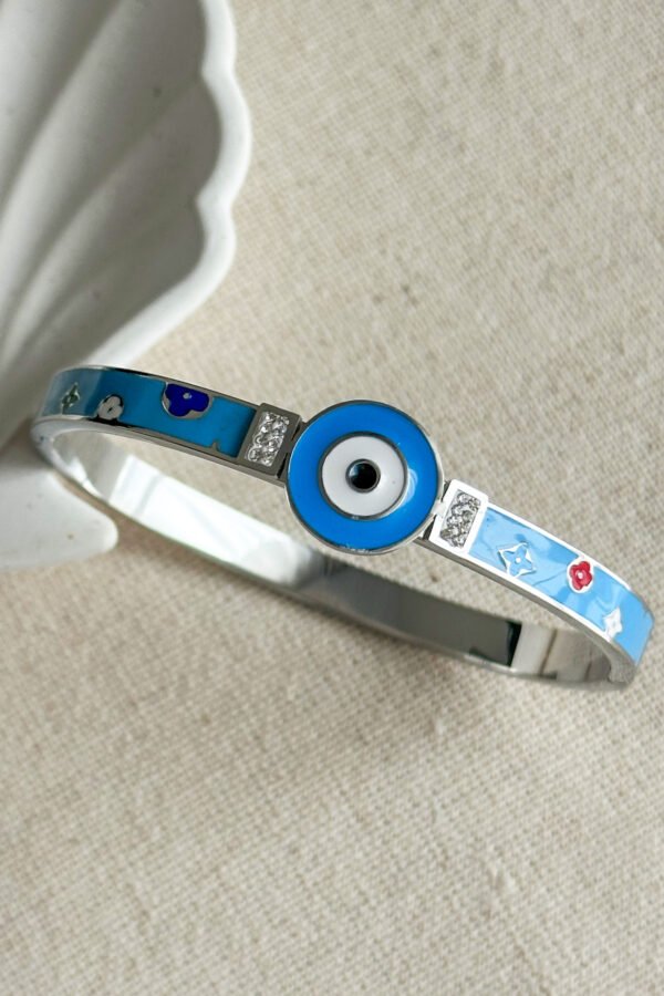 Alternative view of Çelik 18 Cm Çevreli Nazar Mavi Kadın Kelepçe Gümüş Renkli Karamaz