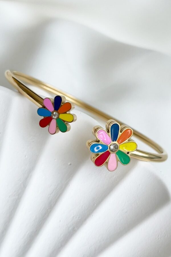 Çelik 18 Cm Çevreli Renkli Papatya Kadın Kelepçe Altın Renkli Karamaz