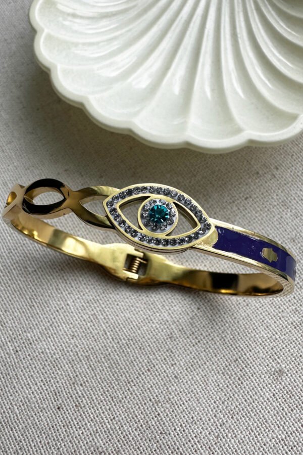 Çelik 18 Cm Çevreli Nazar Göz Kadın Kelepçe Altın Renkli Karamaz