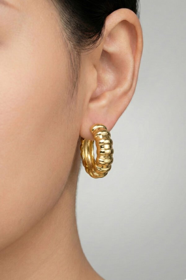 Xuping 14K İncili Halka Çizgi Klipsli Kadın Küpe Kararmaz Kadın Takı Xuping Küpe