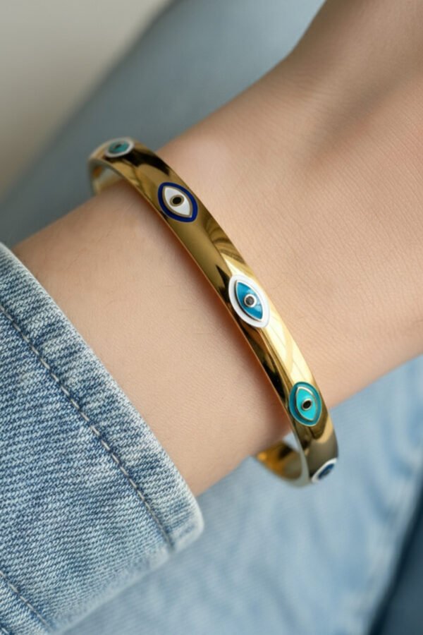 Çelik Nazar Çift Taraflı Kadın Kelepçe Kararmaz 18 Cm Bilek Uzunluğu Kadın Bileklik