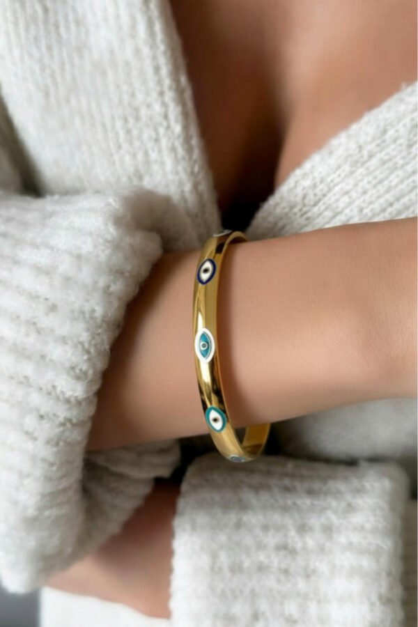 Alternative view of Çelik Nazar Çift Taraflı Kadın Kelepçe Kararmaz 18 Cm Bilek Uzunluğu Kadın Bileklik