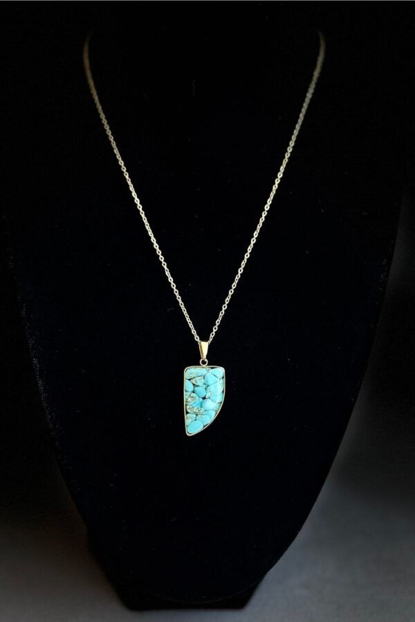 Caprea Çelik Doğaltaş Kolye Altın Renkli Kararmaz Kolye 45 cm Zincirli