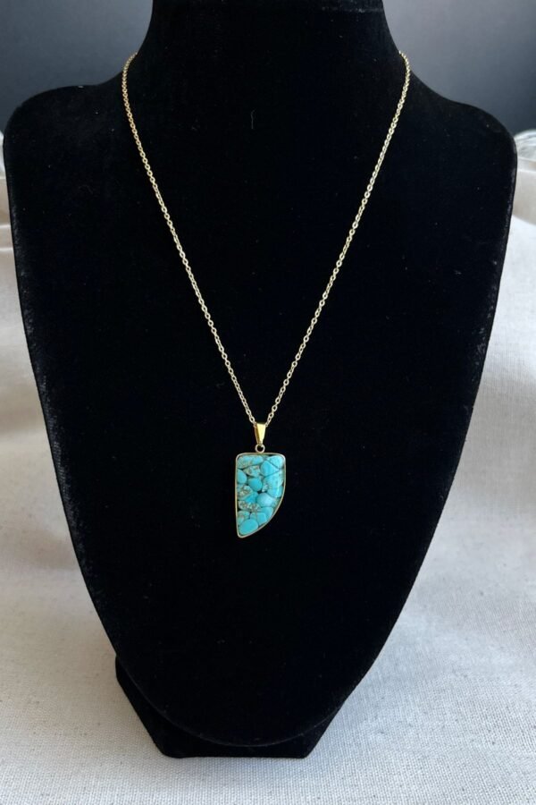 Alternative view of Caprea Çelik Doğaltaş Kolye Altın Renkli Kararmaz Kolye 45 cm Zincirli