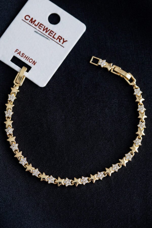 CM 14K Yıldız Taşlı Kadın Bileklik – 17+2 cm | Altın Renk Kararmaz CM Takı