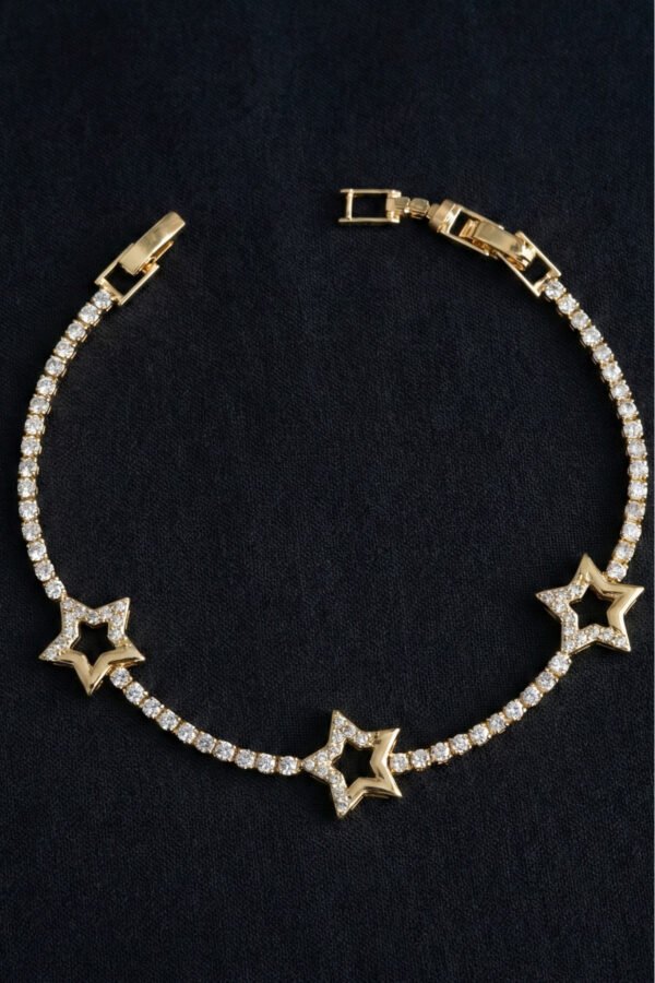 Çelik 14K Taşlı Yıldız Su Yolu Kadın Bileklik – 17+2 cm | Altın Renk Kararmaz Xuping Takı