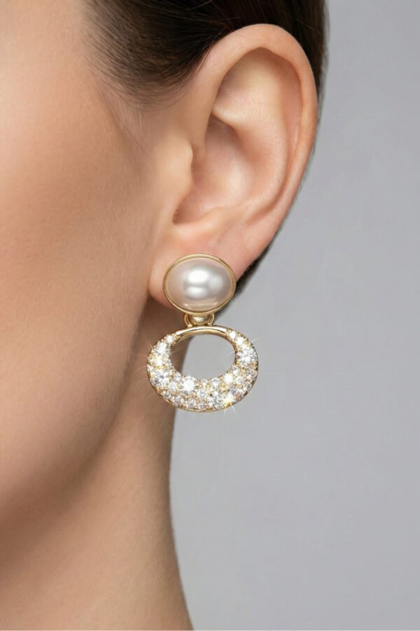 Xuping 14K İncili Oval Taşlı Klipsli Kadın Küpe Kararmaz Kadın Takı Xuping Küpe