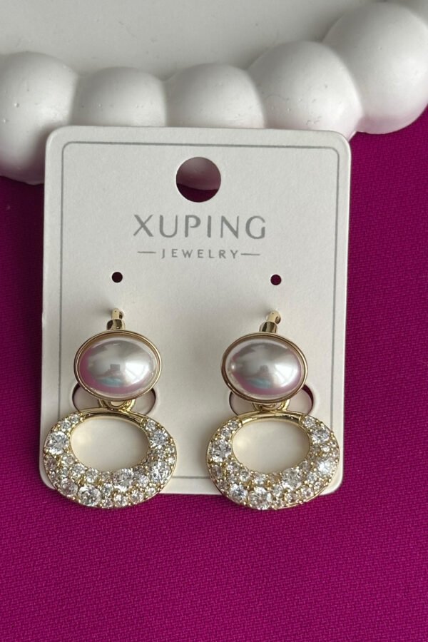 Alternative view of Xuping 14K İncili Oval Taşlı Klipsli Kadın Küpe Kararmaz Kadın Takı Xuping Küpe