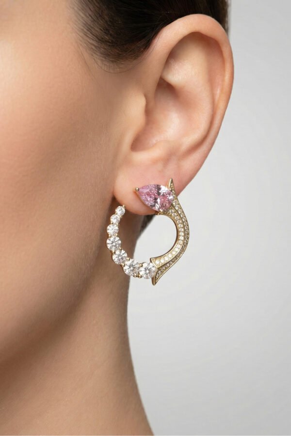 Xuping 14K Pembe Taşlı Yılan Vidanlı Kadın Küpe Kararmaz Kadın Takı Xuping Küpe