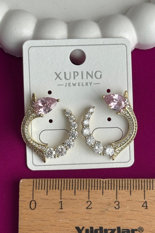 Alternative view of Xuping 14K Pembe Taşlı Yılan Vidanlı Kadın Küpe Kararmaz Kadın Takı Xuping Küpe