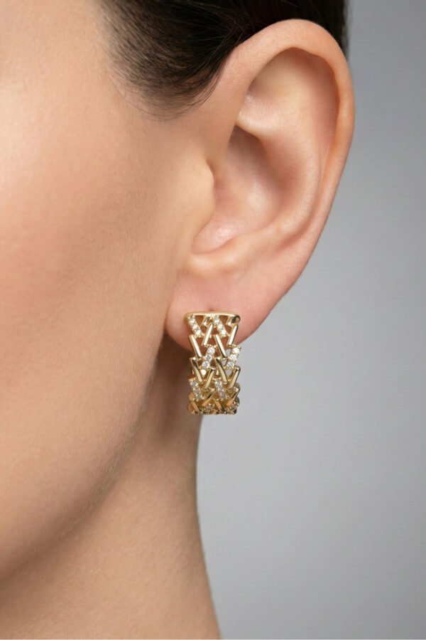 Xuping 14K Taşlı Halka V Küpe Klipsli Kadın Küpe Kararmaz Kadın Takı Xuping Küpe