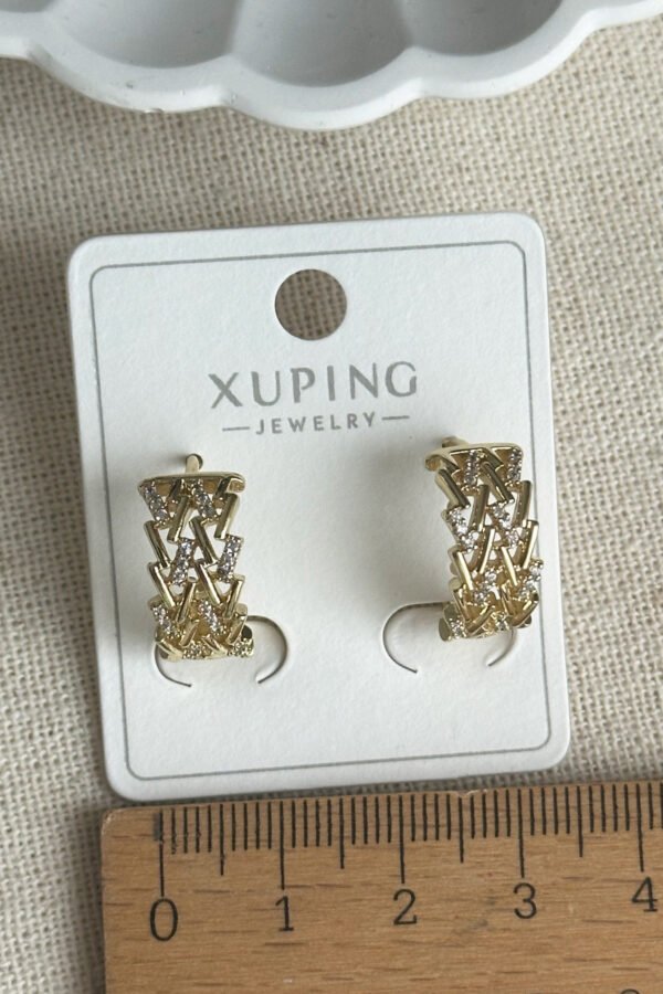 Alternative view of Xuping 14K Taşlı Halka V Küpe Klipsli Kadın Küpe Kararmaz Kadın Takı Xuping Küpe