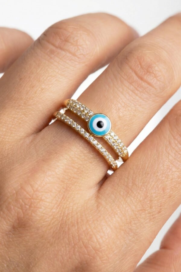 Xuping 14K Turkuaz Nazar Taşlı Kadın Yüzük – Kararmaz Altın Renk Takı | Xuping Yüzük