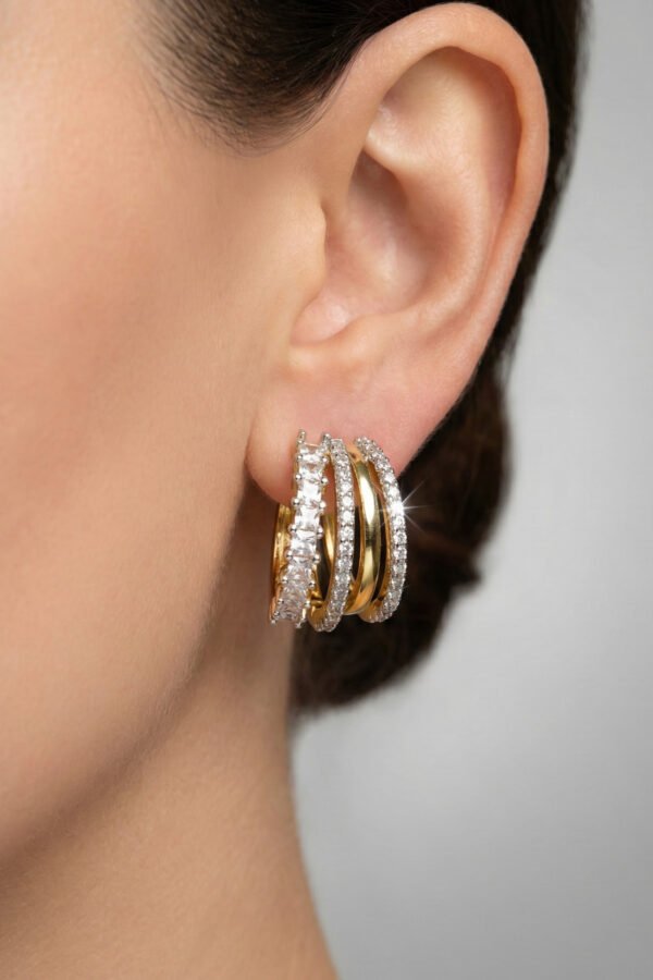 Çelik 14K Dört Küpe görünümlü Vidalı Kadın Küpe Kararmaz Kadın Takı Çelik Küpe