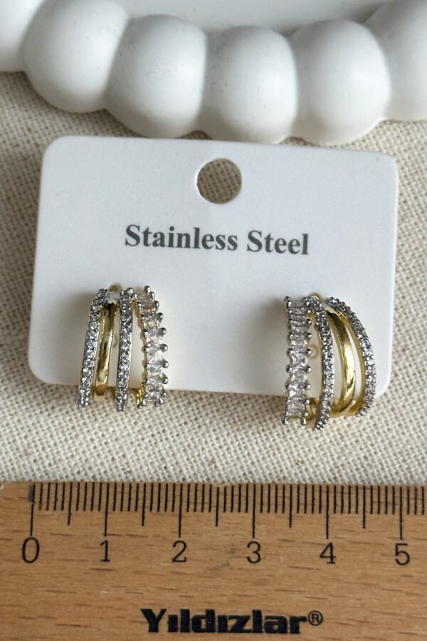 Alternative view of Çelik 14K Dört Küpe görünümlü Vidalı Kadın Küpe Kararmaz Kadın Takı Çelik Küpe