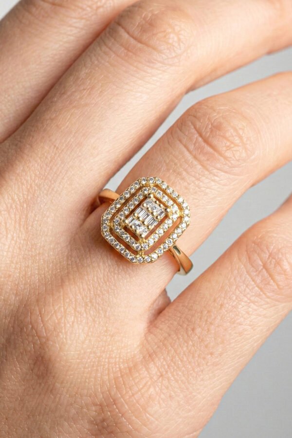 Xuping 14K Baget Taşlı Dikdörtgen Kadın Yüzük – Kararmaz Altın Renk Takı | Xuping Yüzük