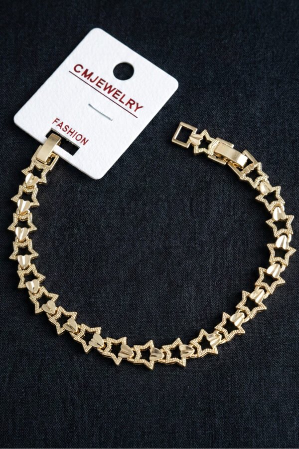 CM 14K Taşsız Yıldızlı Kadın Bileklik – 17+2 cm | Altın Renk Kararmaz CM Takı