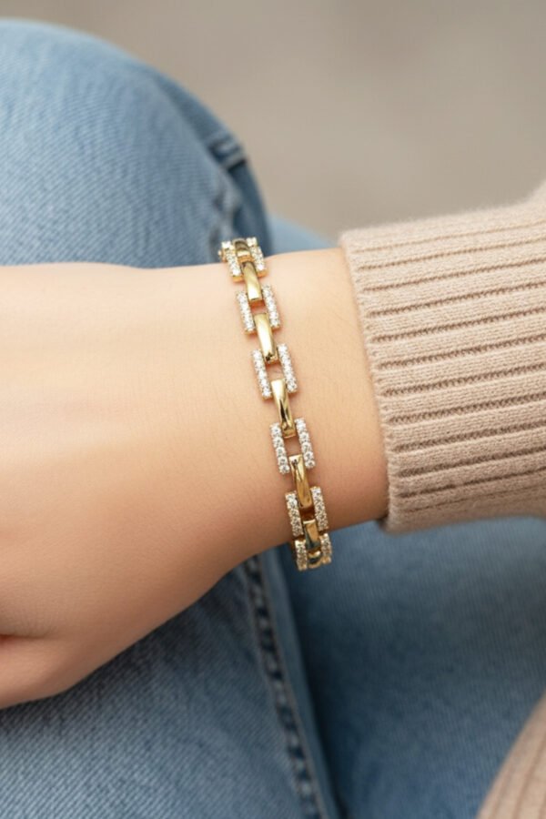 Xuping 14K Saat Model Taşlı Bileklik Kadın Bileklik I 17+2 cm Altın Renkli Xuping Takı Bileklik