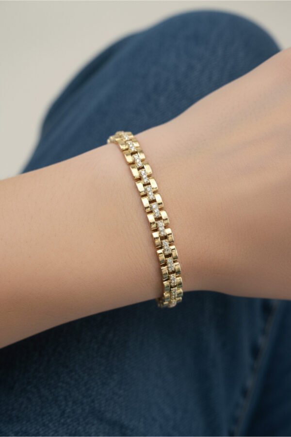 Xuping 14K Taşlı Saat Zincir Kadın Bileklik I 17+2 cm Altın Renkli Xuping Takı Bileklik