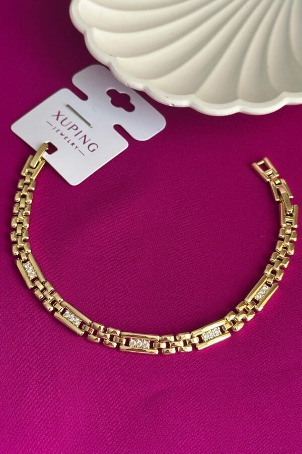 Xuping 14K Taşlı Dikdörtgen Zincir Kadın Bileklik I 17+2 cm Altın Renkli Xuping Takı Bileklik