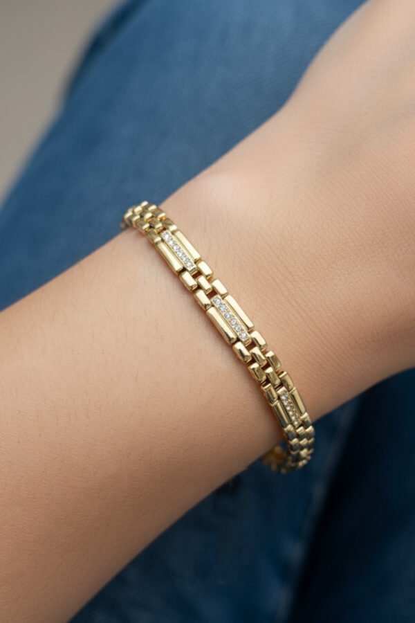 Alternative view of Xuping 14K Taşlı Dikdörtgen Zincir Kadın Bileklik I 17+2 cm Altın Renkli Xuping Takı Bileklik