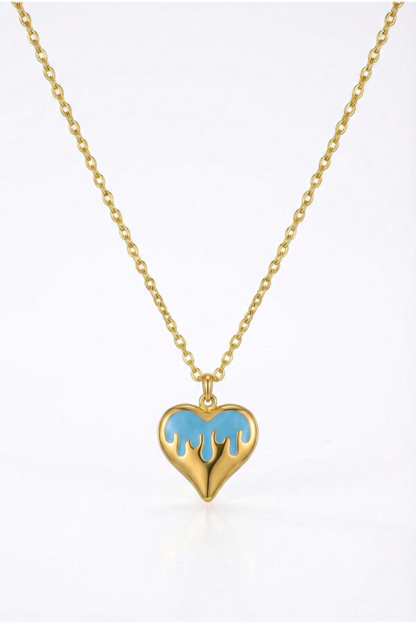 Alternative view of Çelik 22K Mavili Kalp Kolye 45 cm | Altın Renkli Kararmaz Takı Kadın Çelik Kolye