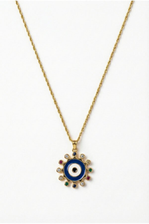Alternative view of Çelik 22K Renkli Nazar Yuvarlak Kolye 45 cm | Altın Renkli Kararmaz Takı Kadın Çelik Kolye